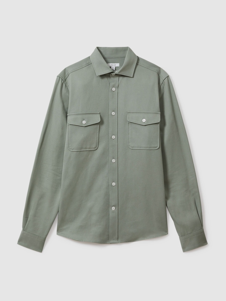 Reiss Sage Green Arlo Cotton Canvas Overshirt - Image 2 of 6