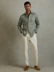 Reiss Sage Green Arlo Cotton Canvas Overshirt - Image 3 of 6