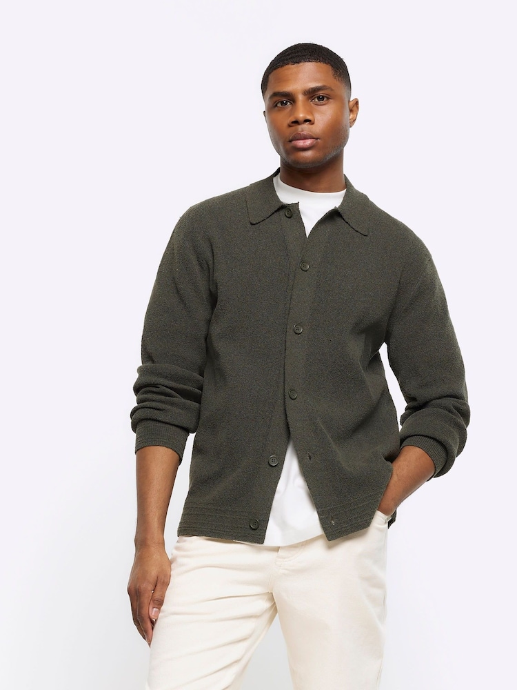 River Island Green Long Sleeve Boucle Knitted 100% Cotton Cardigan - Image 1 of 4 River Island Green Long Sleeve Boucle Knitted 100% Cotton Cardigan - Image 1 of 4