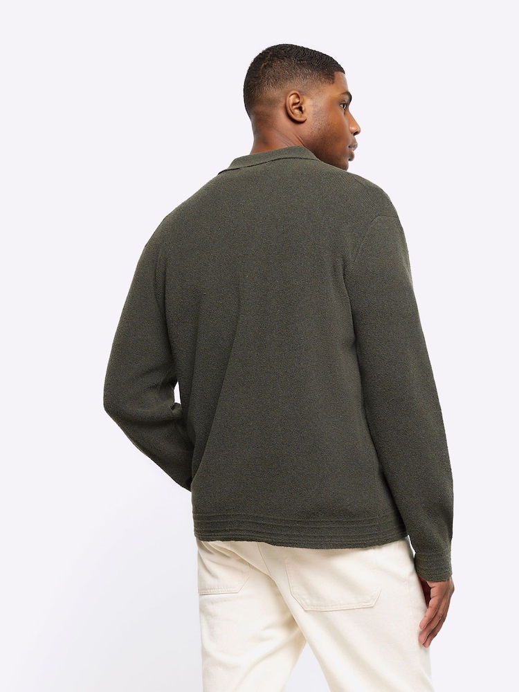River Island Green Long Sleeve Boucle Knitted 100% Cotton Cardigan - Image 2 of 4 River Island Green Long Sleeve Boucle Knitted 100% Cotton Cardigan - Image 2 of 4