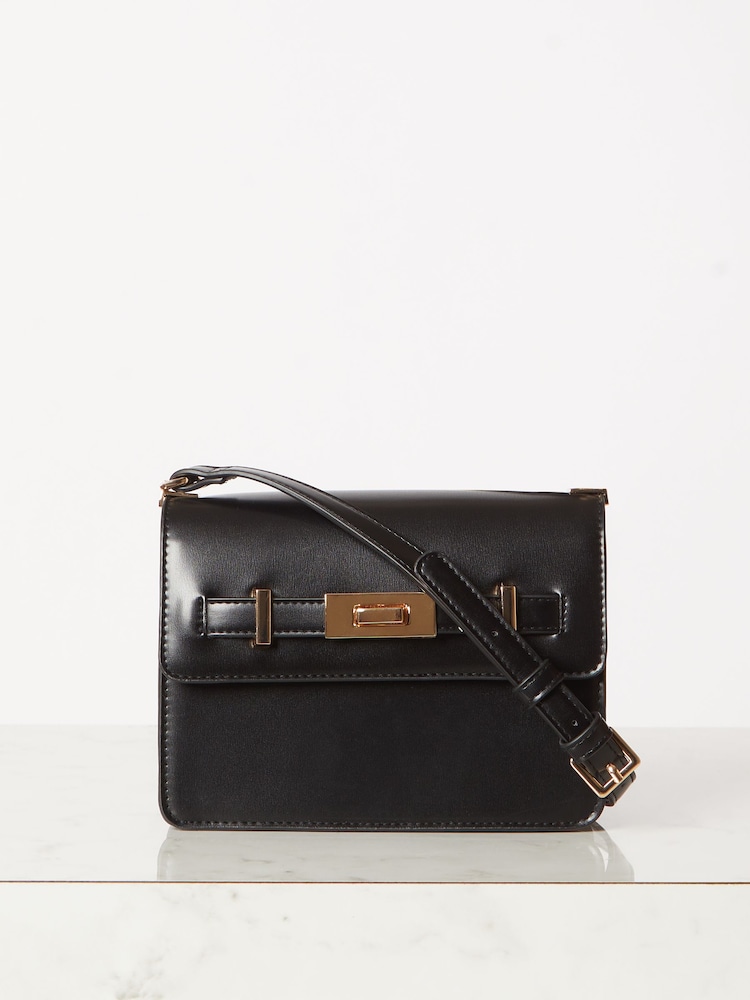 Lipsy Black Faux Leather Square Minimal Crossbody Bag - Image 2 of 4