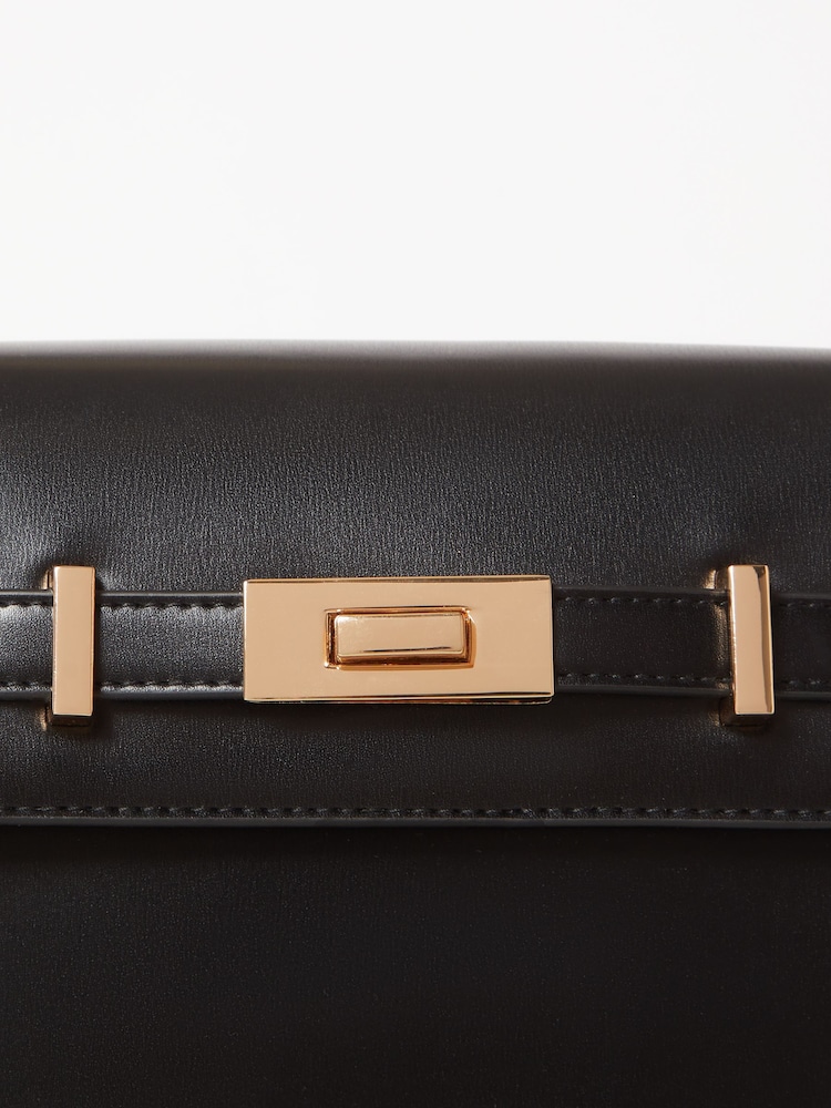 Lipsy Black Faux Leather Square Minimal Crossbody Bag - Image 4 of 4