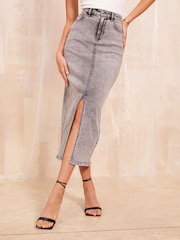 Friends Like These Grey Denim Split Front Midaxi Skirt - Image 2 of 4