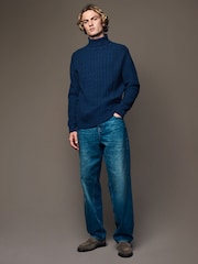 Marineblau/blau - Regular Fit Cable Knit Roll Neck Jumper - Bild 1 von 7