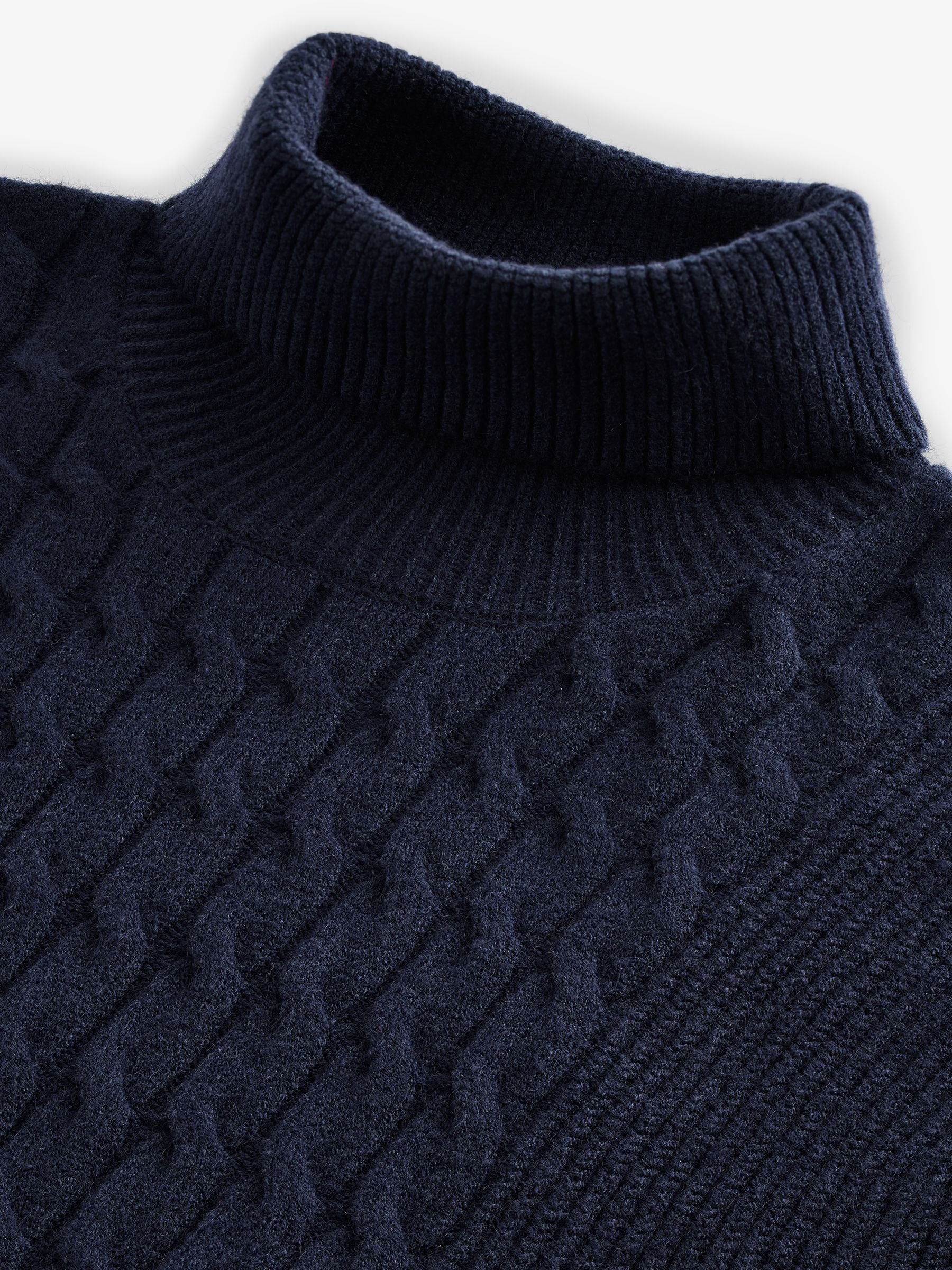 Buy Navy Blue Regular Fit Cable Knit Roll Neck Jumper from Next Luxembourg