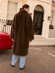 Chocolate Brown Long faux fur coat - Image 3 of 7