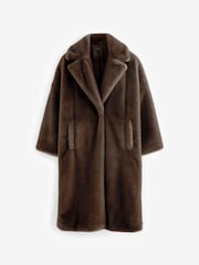 Chocolate Brown Long faux fur coat - Image 5 of 7
