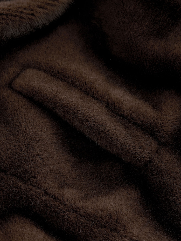 Chocolate Brown Long faux fur coat - Image 6 of 7