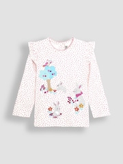 JoJo Maman Bébé Pink Bunny & Butterfly Frill Long Sleeve Appliqué Top - Image 1 of 3