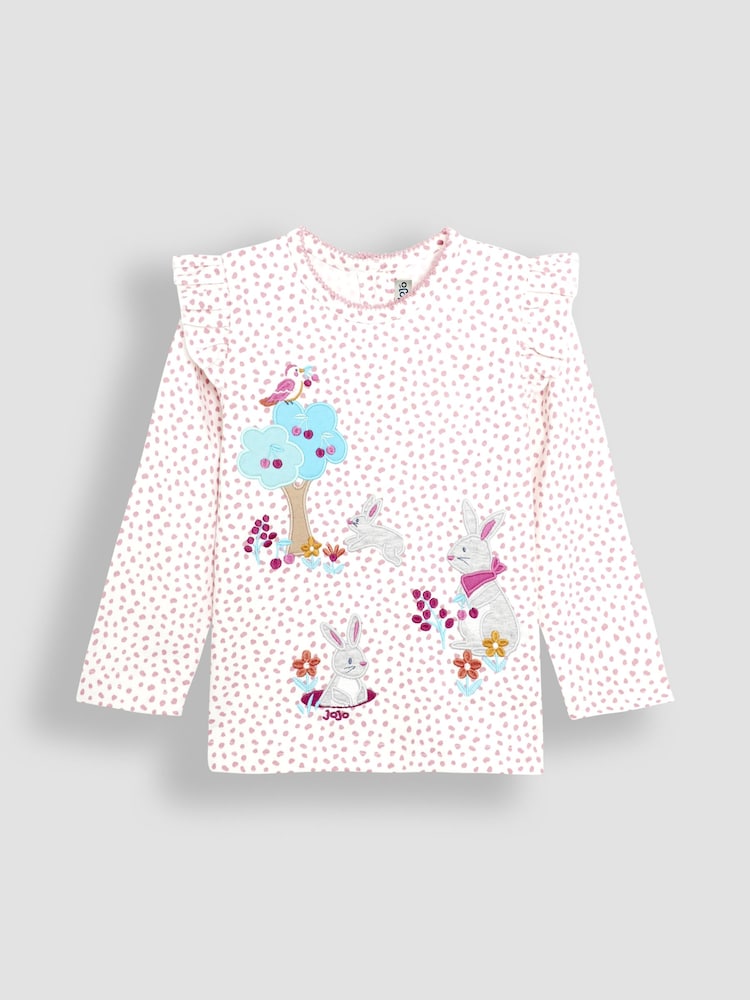 JoJo Maman Bébé Pink Bunny & Butterfly Frill Long Sleeve Appliqué Top - Image 1 of 3