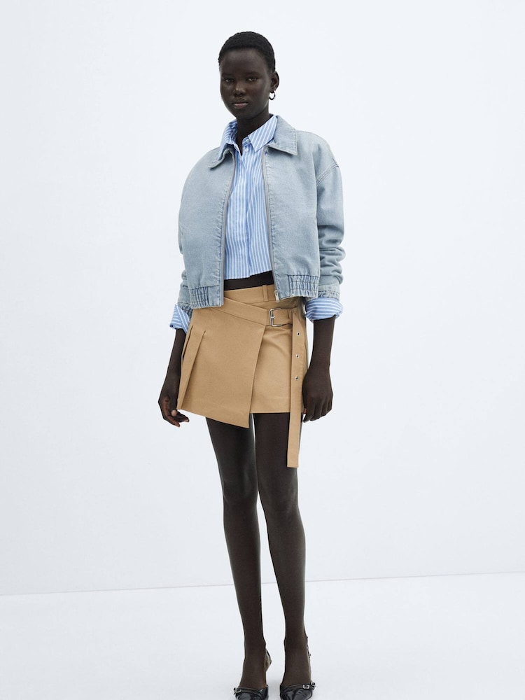 Mango Blue 100% Cotton Denim Bomber Jacket - Image 2 of 6