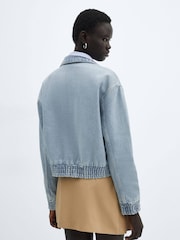 Mango Blue 100% Cotton Denim Bomber Jacket - Image 3 of 6
