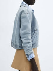 Mango Blue 100% Cotton Denim Bomber Jacket - Image 4 of 6