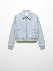 Mango Blue 100% Cotton Denim Bomber Jacket - Image 5 of 6