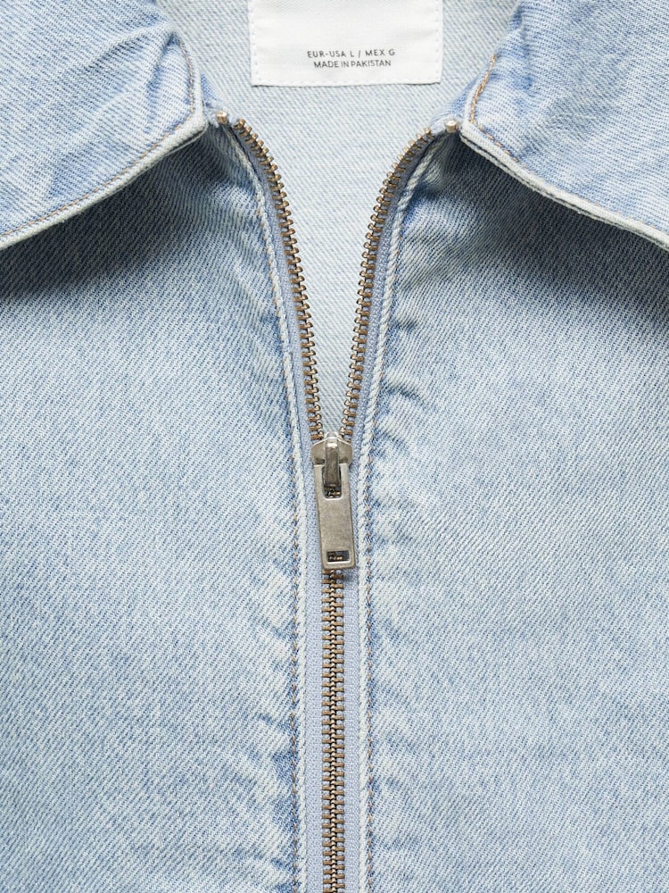 Mango Blue 100% Cotton Denim Bomber Jacket - Image 6 of 6