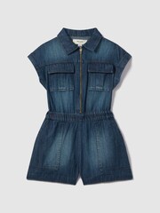 Reiss Blue Josie 9-13 yrs Denim Zip-Front Playsuit - Image 2 of 4