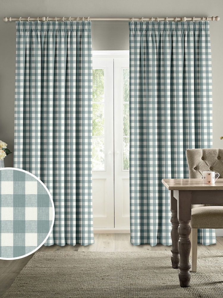 Sophie Allport Teal Blue Gingham Made to Measure 100% Cotton Curtains - Image 1 of 6