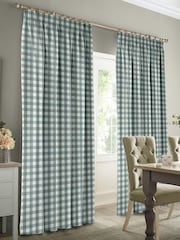 Sophie Allport Teal Blue Gingham Made to Measure 100% Cotton Curtains - Image 2 of 6