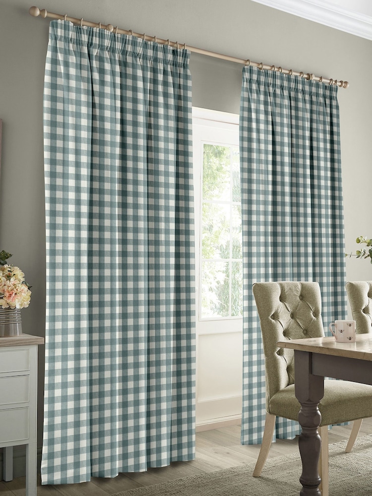 Sophie Allport Teal Blue Gingham Made to Measure 100% Cotton Curtains - Image 2 of 6
