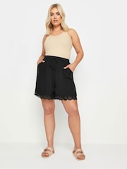 Yours Curve Black Broderie Anglaise Scalloped Shorts - Image 3 of 6