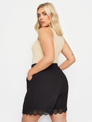 Yours Curve Black Broderie Anglaise Scalloped Shorts - Image 4 of 6
