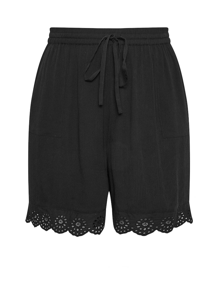 Yours Curve Black Broderie Anglaise Scalloped Shorts - Image 6 of 6