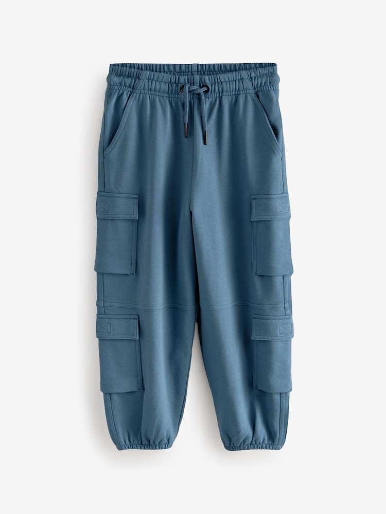 Blue 100% Cotton Parachute Style Jersey Joggers (3-16yrs) - Image 1 of 4