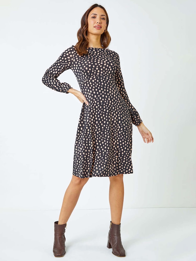 Roman Black Pebble Spot Stretch Tea Dress - Image 1 of 5