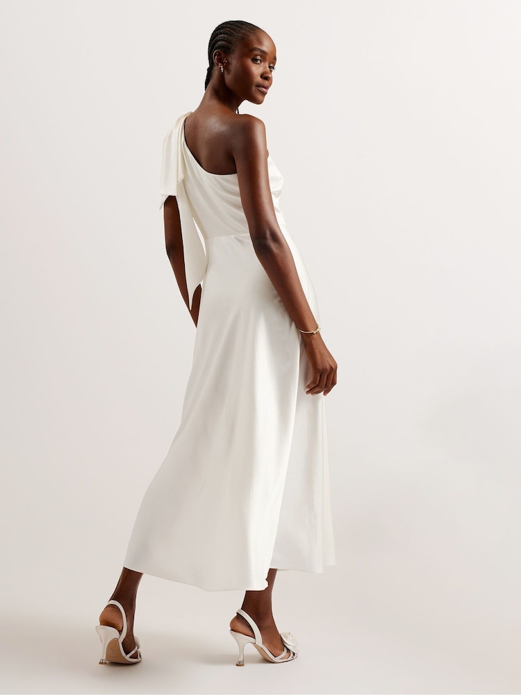 Ted Baker Cream Rikuto Draped One Shoulder Midi Dress - Image 3 of 5