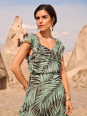 Love & Roses Printed Metallic Ruffle Detail Tie Back Maxi Dress - Image 2 of 4