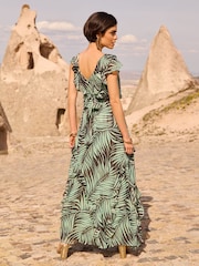 Love & Roses Printed Metallic Ruffle Detail Tie Back Maxi Dress - Image 3 of 4