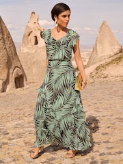 Love & Roses Printed Metallic Ruffle Detail Tie Back Maxi Dress - Image 4 of 4