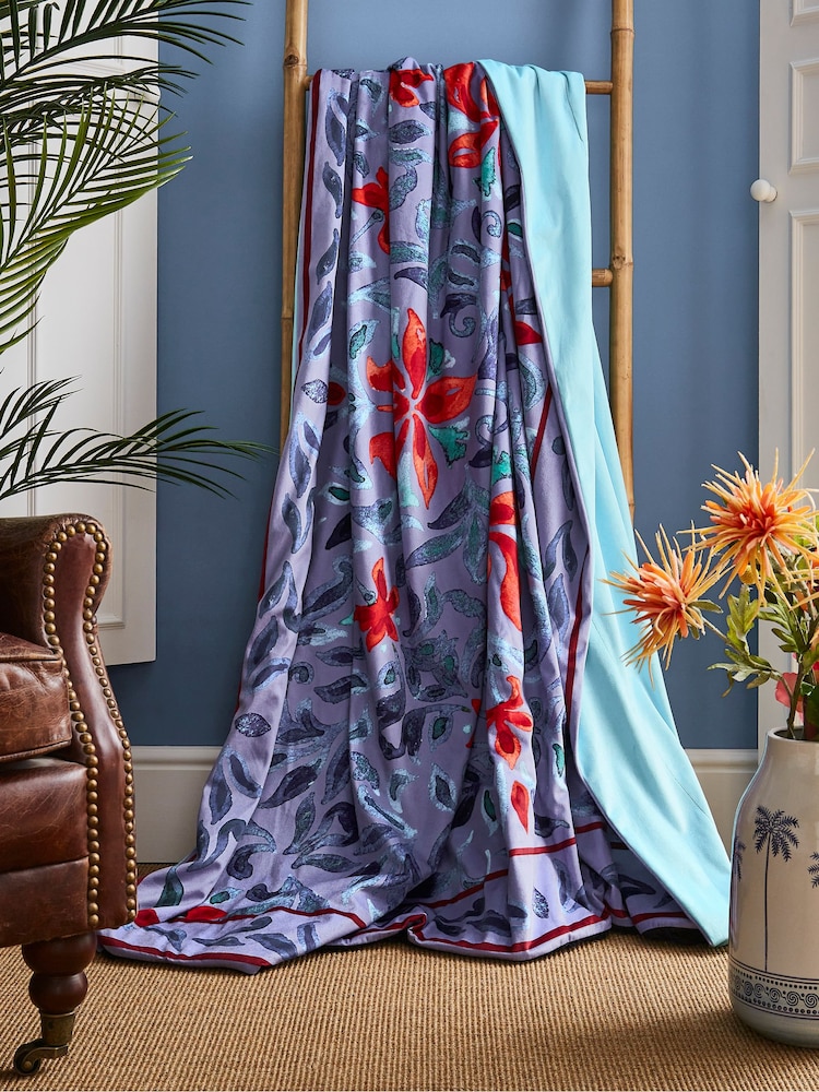 Joe Browns Purple Luxurious Velvet Reversible Tassel Throw - Image 2 of 4