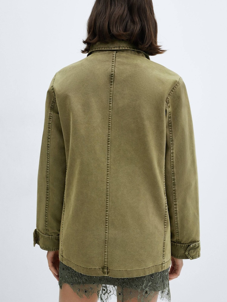 Mango Green 100% Cotton Chest Pocket Overshirt - Image 2 of 7