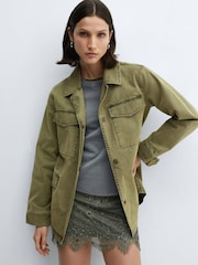 Mango Green 100% Cotton Chest Pocket Overshirt - Image 3 of 7