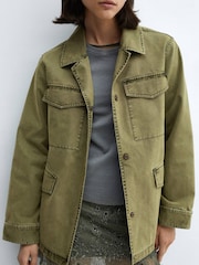 Mango Green 100% Cotton Chest Pocket Overshirt - Image 4 of 7