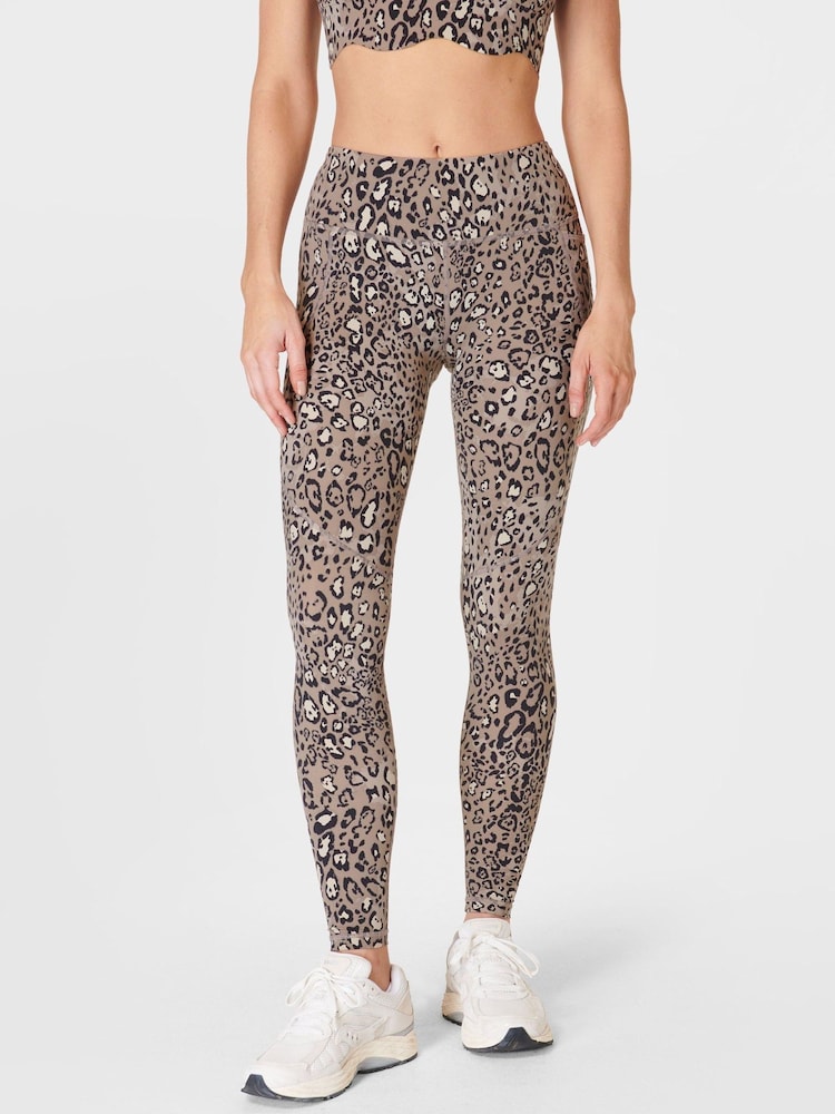 Sweaty Betty Brown Luxe Leopard Print Full Length Power Workout Leggings - Image 1 of 9