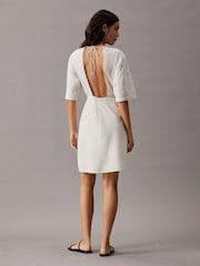Calvin Klein Natural 100% Cotton Back Detail Seersucker Dress - Image 3 of 6