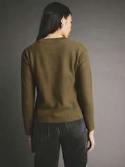 Olive Khaki Green Cosy Soft Touch Rib Seam Detail Crew Neck Jumper - Image 3 of 7