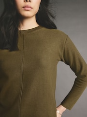 Olive Khaki Green Cosy Soft Touch Rib Seam Detail Crew Neck Jumper - Image 4 of 7