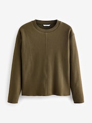 Olive Khaki Green Cosy Soft Touch Rib Seam Detail Crew Neck Jumper - Image 5 of 7