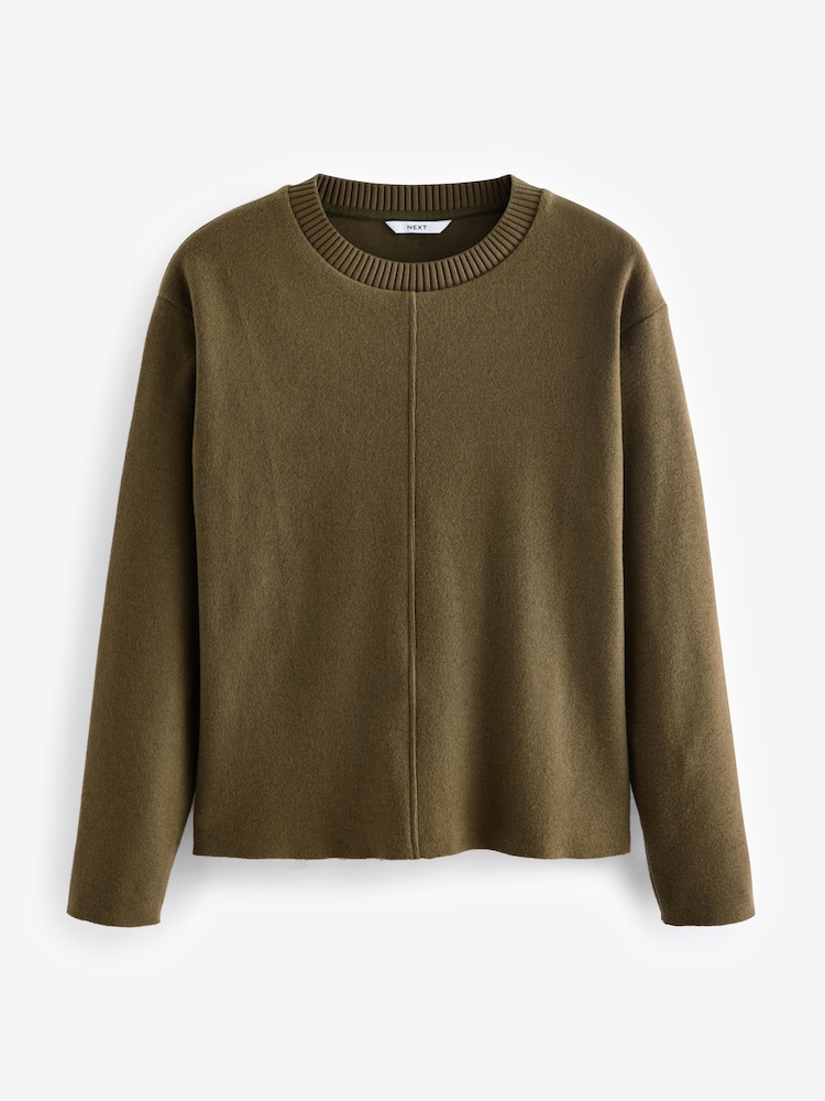 Vert kaki olive - Col rond Cosy Soft Touch Rib Detail Seam Pull - Image 5 of 7