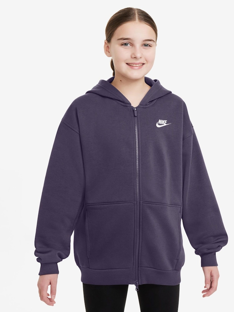 Nike Purple Raisin Purple Raisin Oversized Club Fleece Zip Up Hoodie - Image 1 of 3