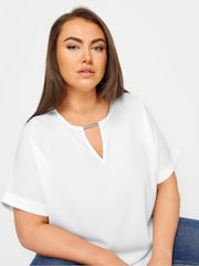 Yours Curve White Notch Neck Blouse - Image 4 of 5
