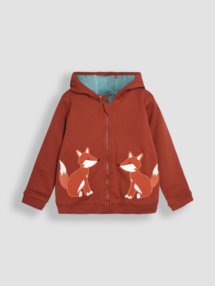 JoJo Maman Bébé Rust Orange Fox Appliqué Reversible Hoodie - Image 2 of 8