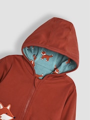 JoJo Maman Bébé Rust Orange Fox Appliqué Reversible Hoodie - Image 6 of 8