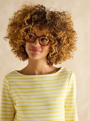 Joules Harbour Yellow/White Boat Neck Breton Top - Image 3 of 6