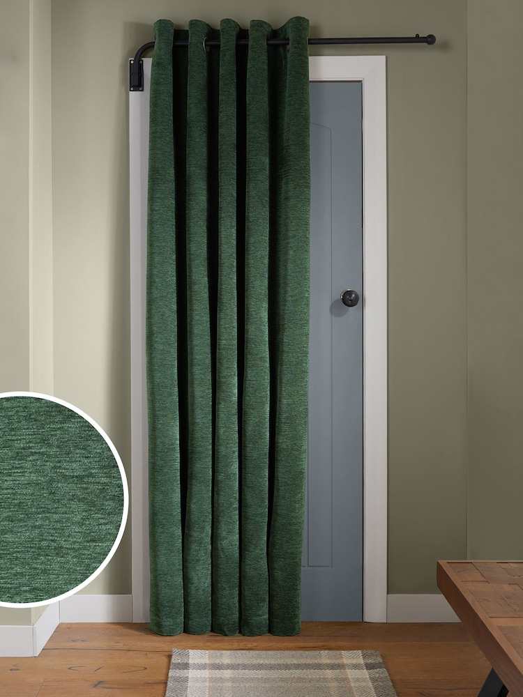 Green Soft Touch Chenille Super Thermal Eyelet Door Curtain - Image 1 of 5