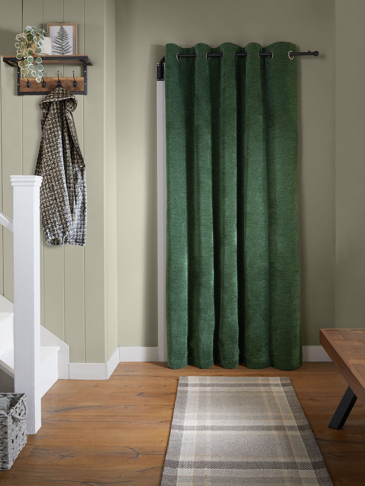 Green Soft Touch Chenille Super Thermal Eyelet Door Curtain - Image 2 of 5
