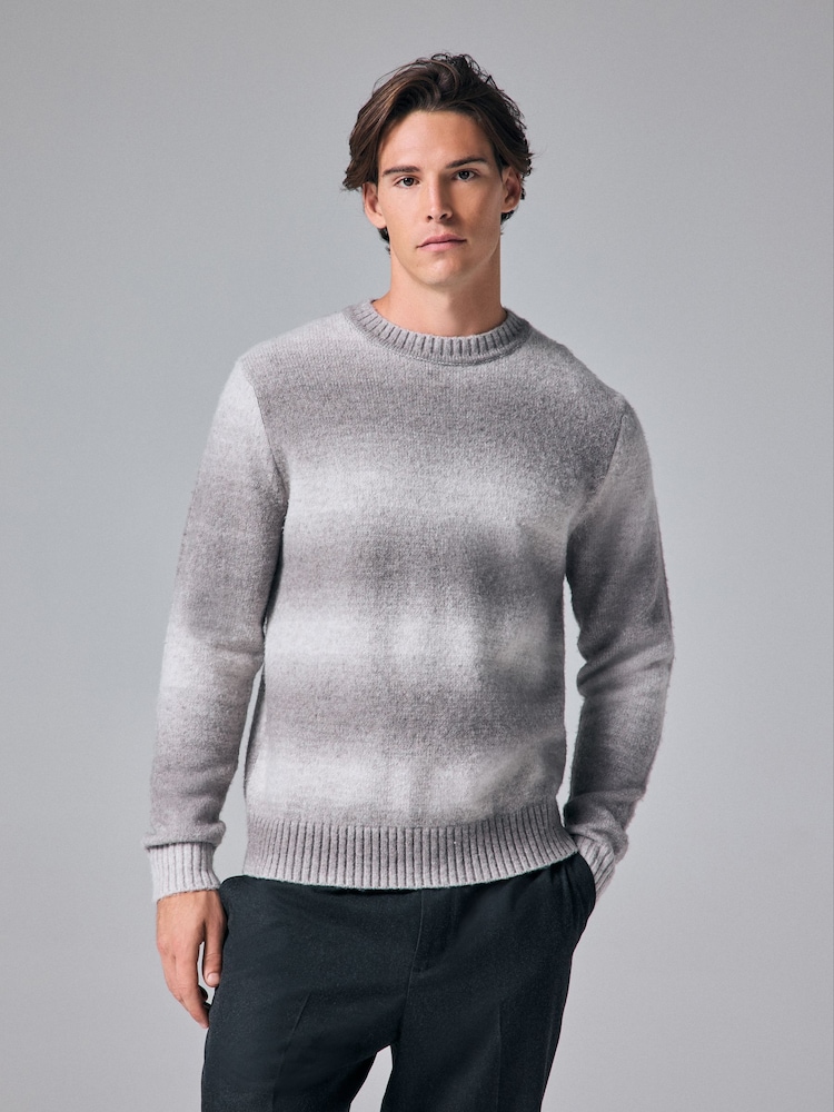 Grey Relaxed Fit Ombre Crew Jumper with Wool - Image 1 of 8